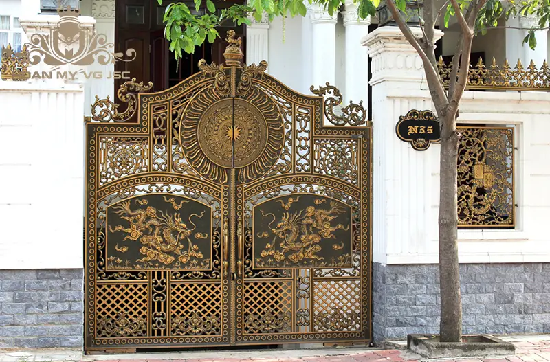 cổng nhôm đúc song long